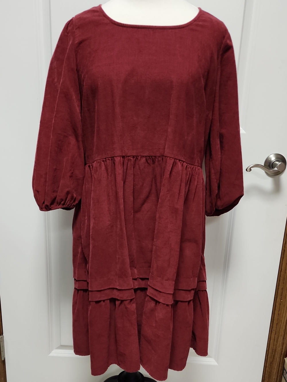 Time and Tru Burgundy Corduroy Tiered Babydoll Mini Dress Size Small 4-6